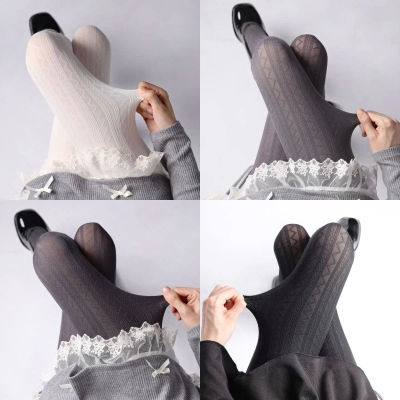 Nylon Knit Patterned Tights Women Lolita Pantyhose