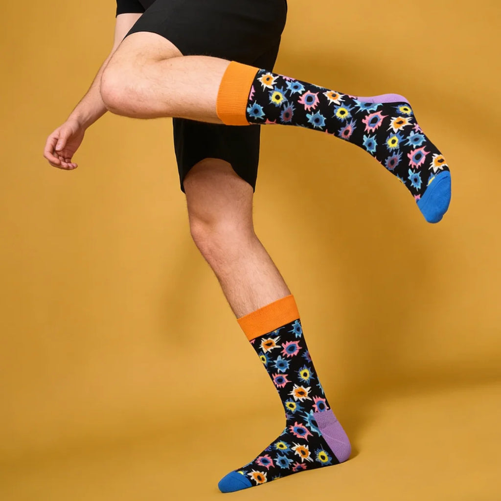 Cotton Blend Patterned Crew Socks for Men