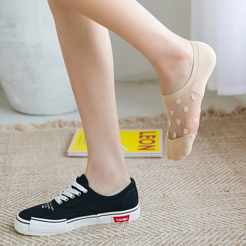 Polyester Elastane Polka Dot Invisible Low Cut Casual Socks