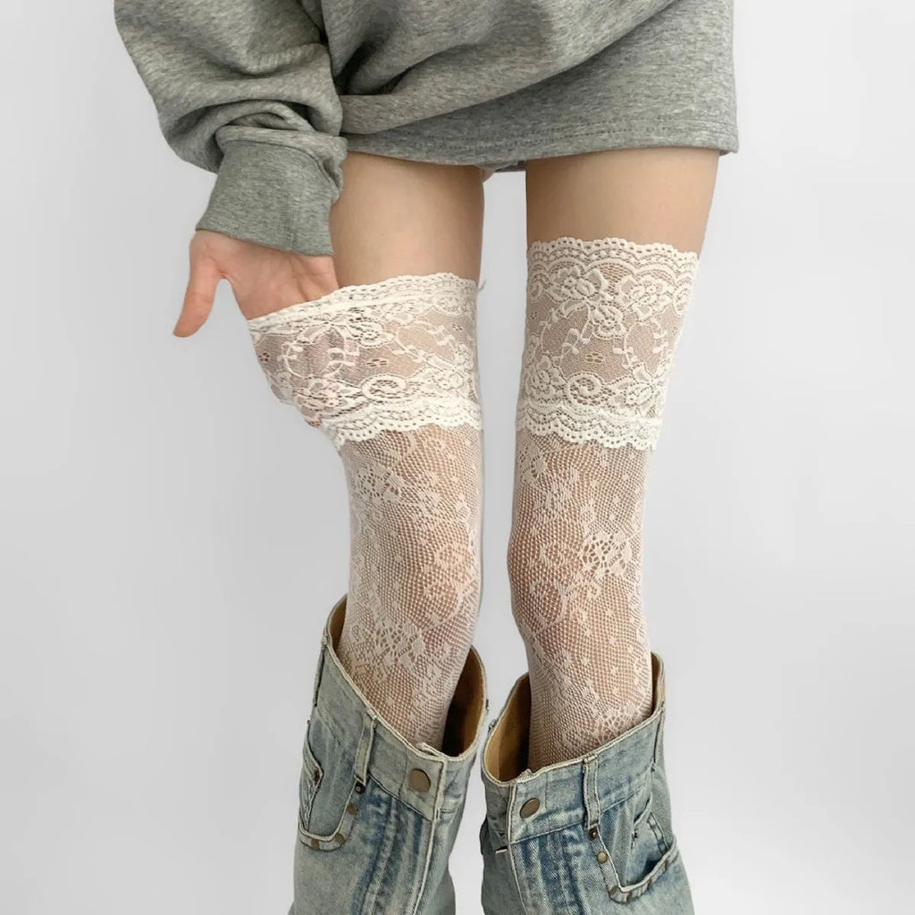 Nylon Lace Thigh High Stockings Over The Knee Socks