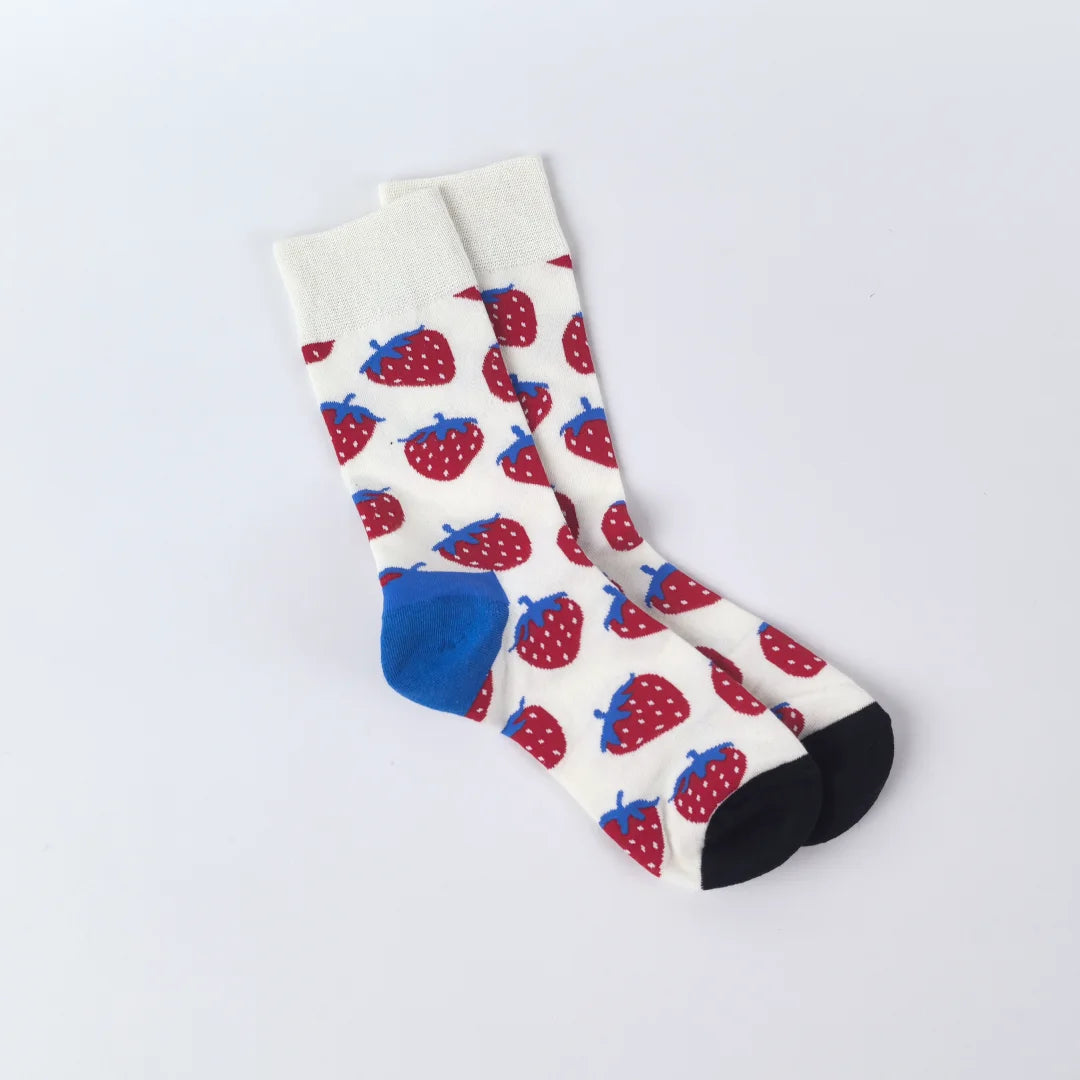 Cotton Blend Strawberry Print Mid Calf Socks