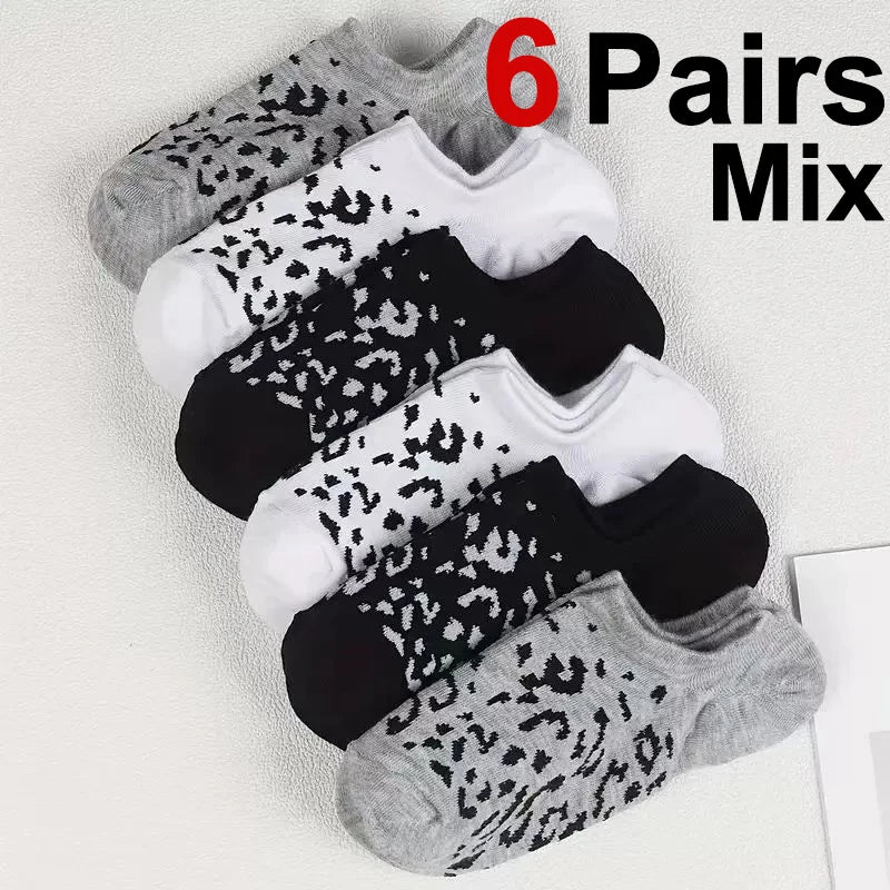 Leopard Print Polyester Blend Low Cut Casual Boat Socks - 9
