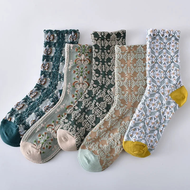 Cotton Blend Floral Mid Tube Socks