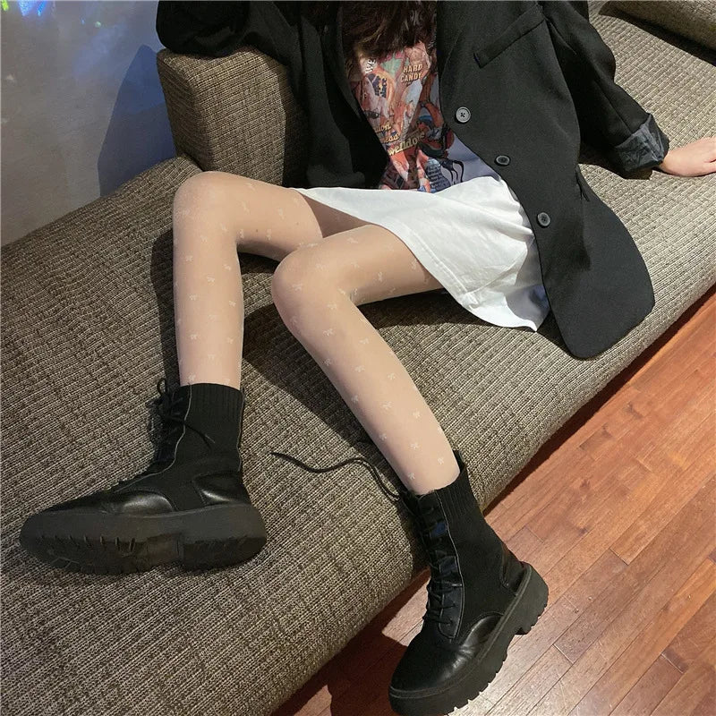 Polyester Polka Dot Tights Skin Effect Thermal Stockings