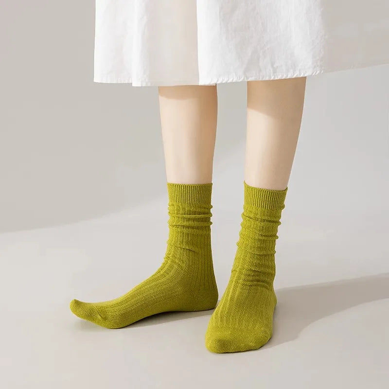 Cotton Blend Ribbed Crew Socks for Women