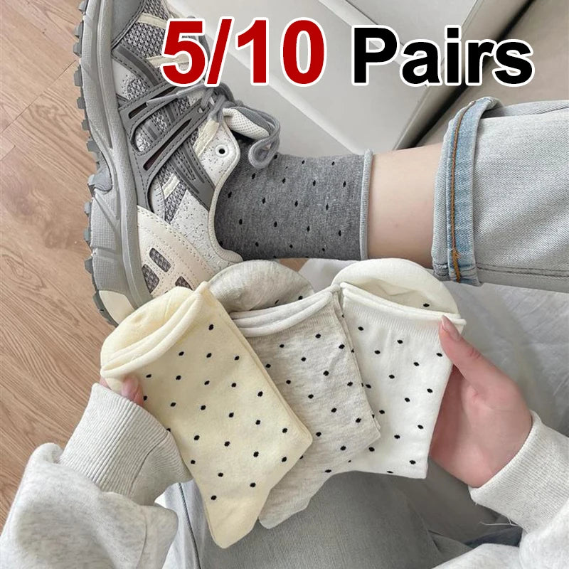 Polyester Elastane Polka Dot Mid Tube Casual Socks