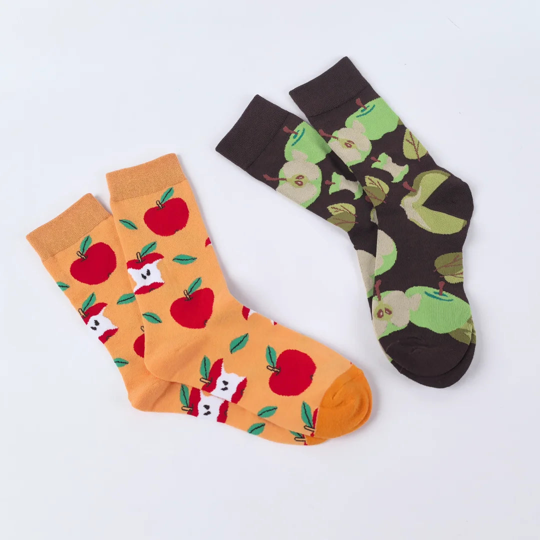 Cotton Blend Apple Print Mid Calf Casual Socks - 2