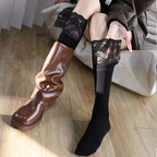 Lace Trim Nylon Stockings Knee High Socks for Women