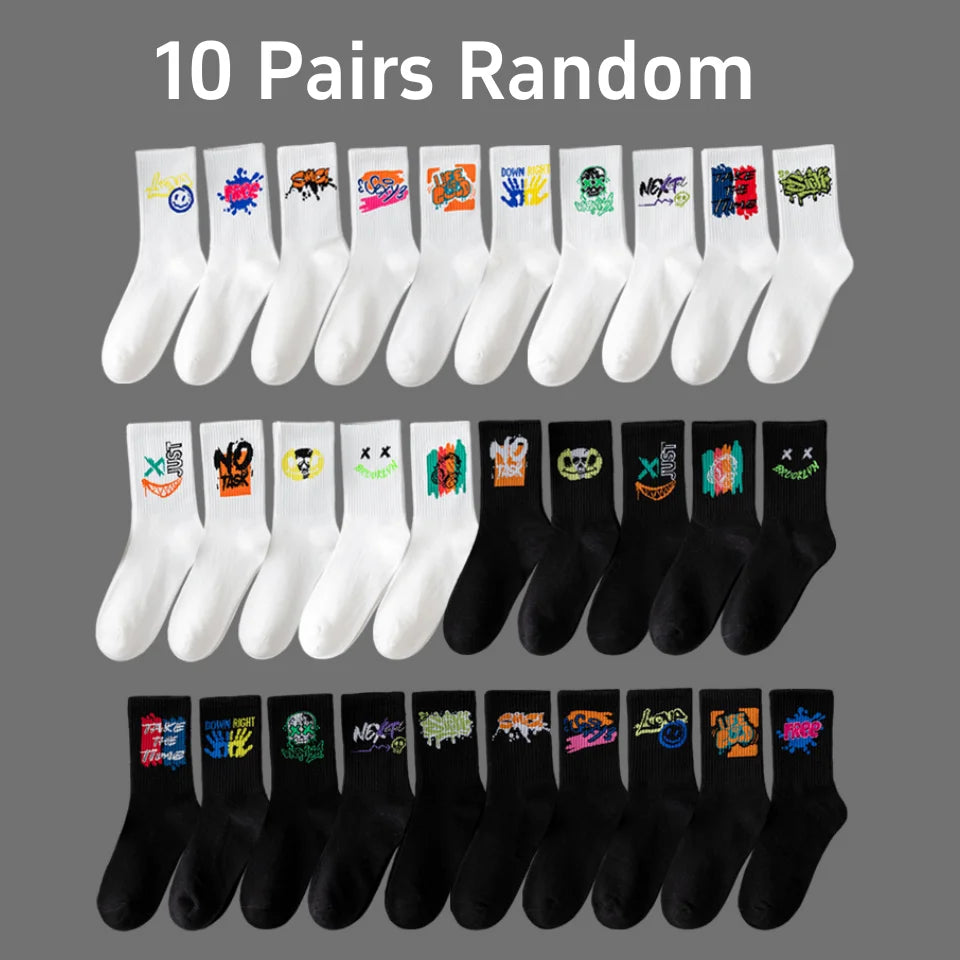 Polyester Elastane Crew Socks Graffiti Pattern Casual Footwear - 7