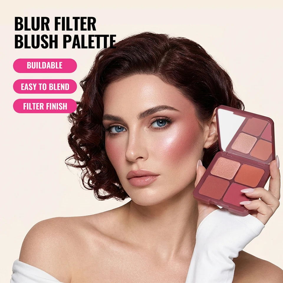 4 Color Matte Powder Blush Palette with Makeup Brush - 10