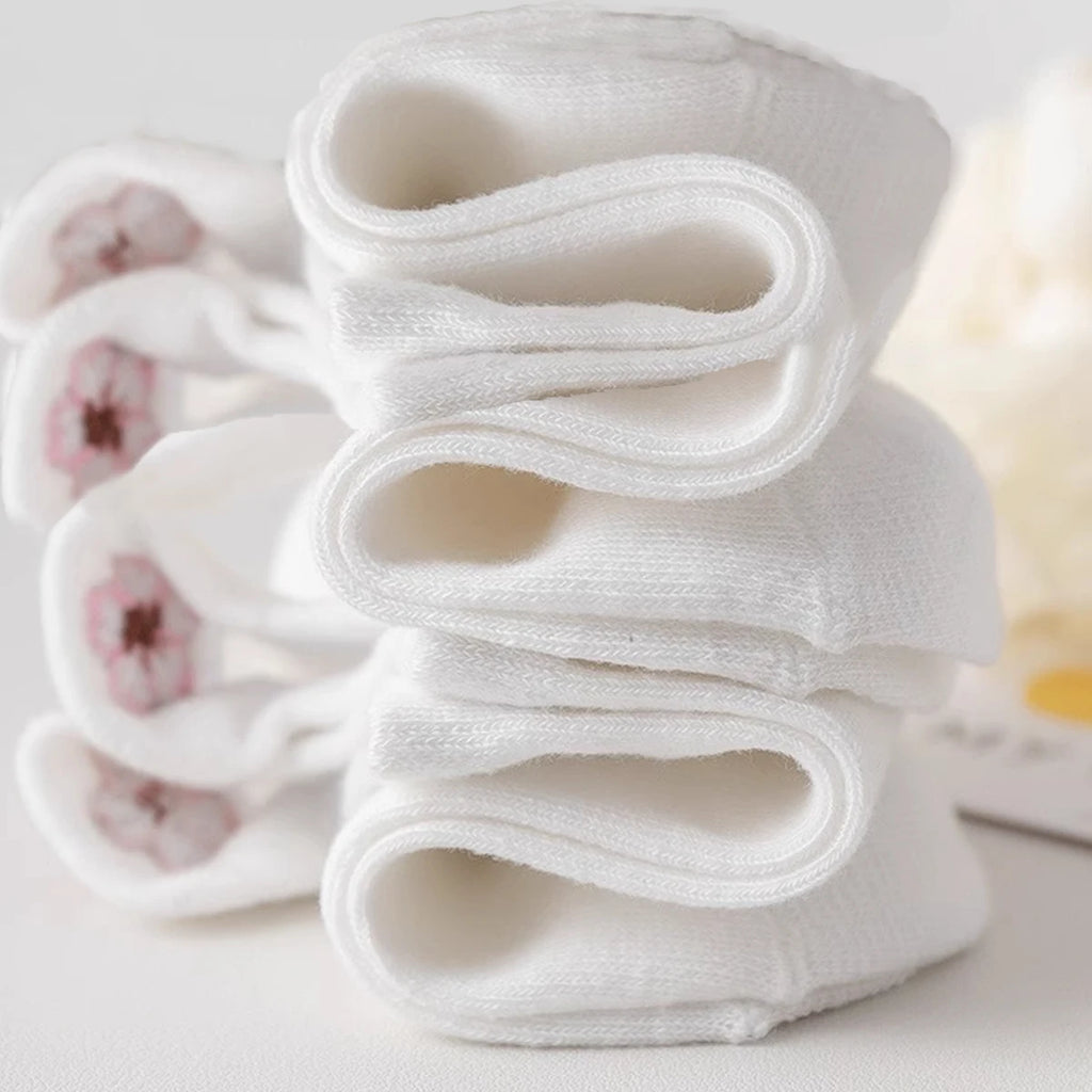 6 Pairs Polyester Ankle Socks with Floral Embroidery