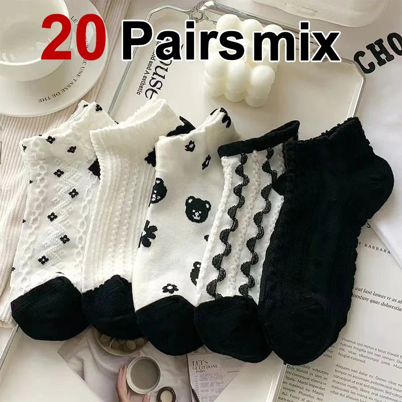 Polyester Elastane Cartoon Floral Print Low Cut Casual Socks - 8