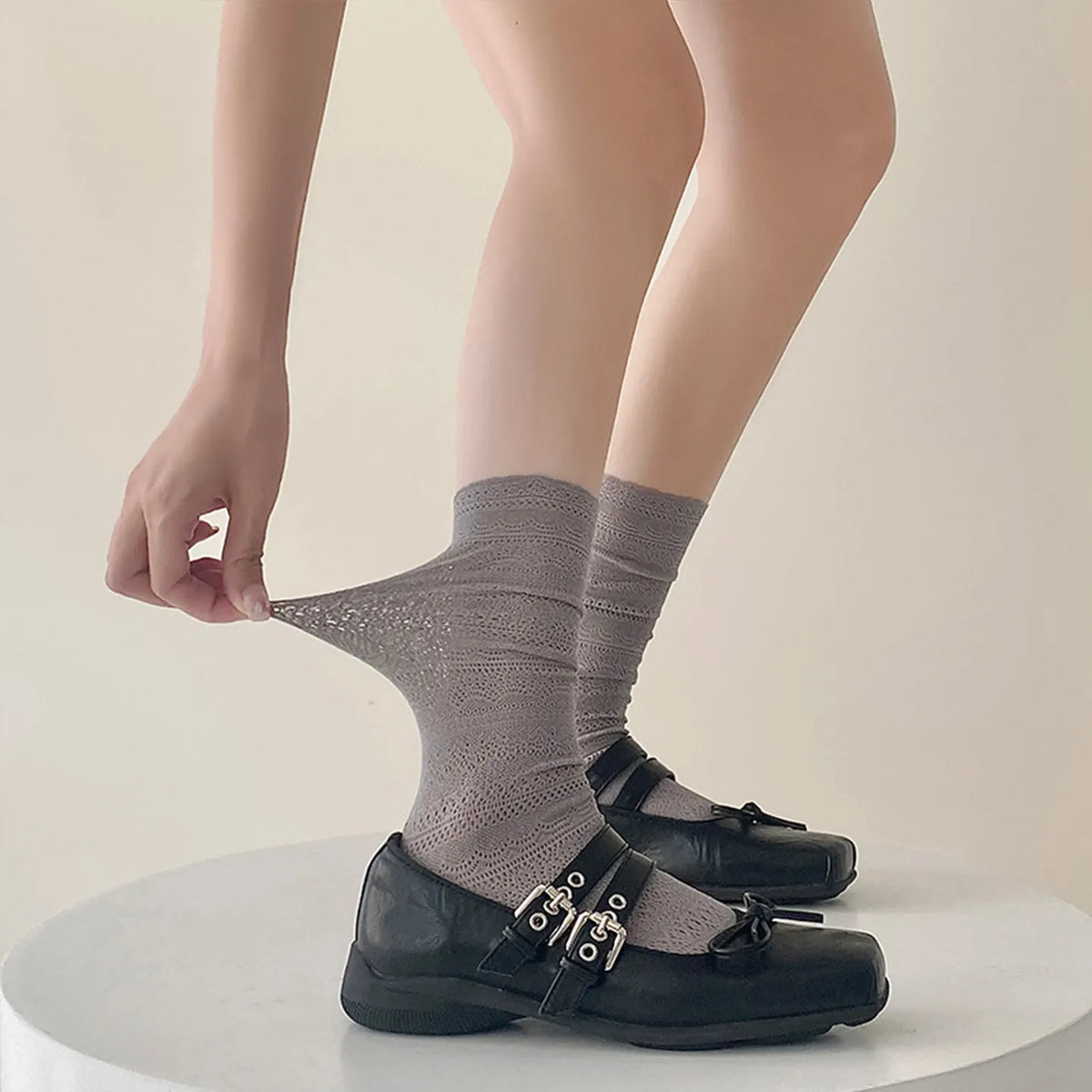 Polyester Mesh Lace Knee High Socks