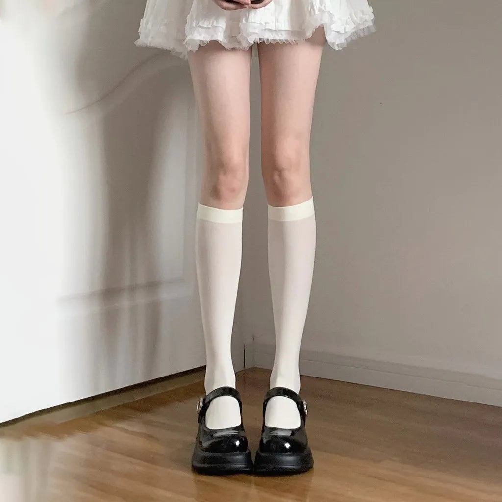 Solid Color Nylon Velvet Womens Knee High Socks - 7