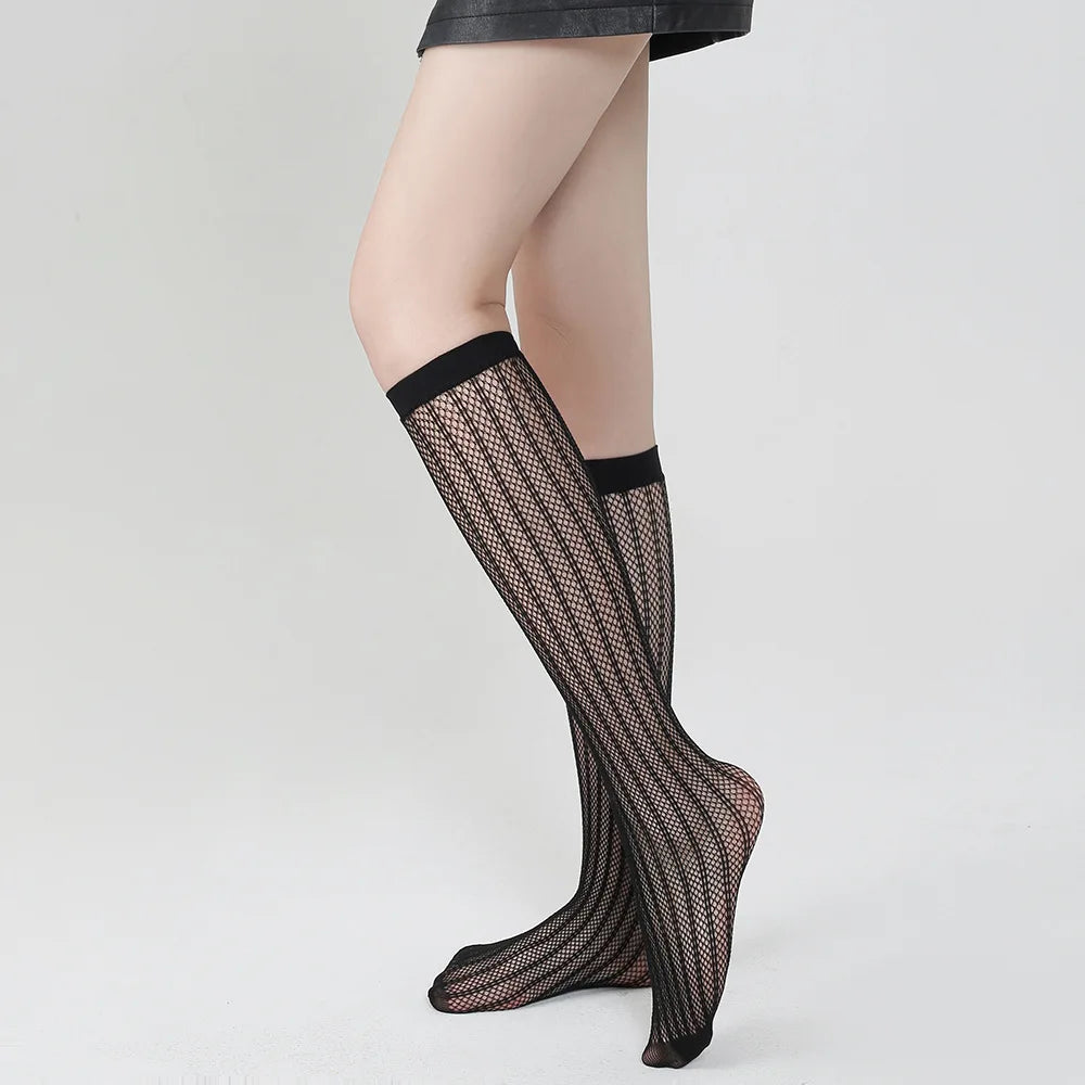 Nylon Mesh Fishnet Knee High Socks - 15