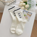 Polyester Elastane Bow Tie Casual Middle Tube Socks