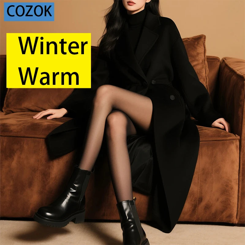 Thermal Fleece Lined Translucent Tights for Women