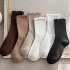 Ruffled Polyester Blend Mid Length Womens Socks 6 Pair Set