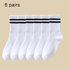 Polyester Spandex Mid Tube Socks 6 Pair Set