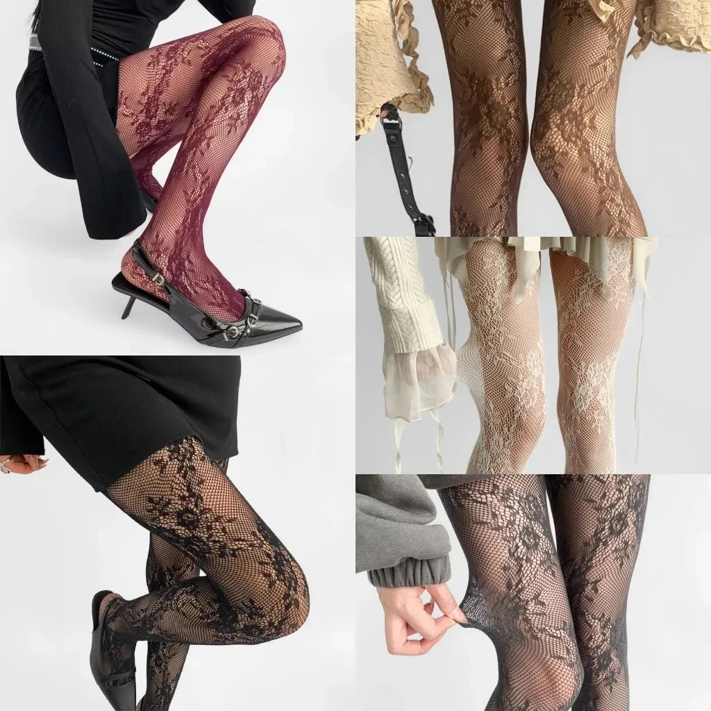 Floral Lace Mesh Pantyhose Women Nylon Tights - 1