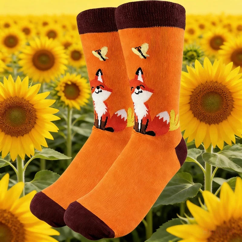Cotton Blend Fox Print Casual Socks - 1