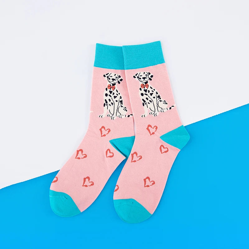 Cotton Blend Spotted Dog Print Mid Calf Socks - 3