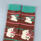 Cotton Blend Capybara Pattern Mid Calf Socks