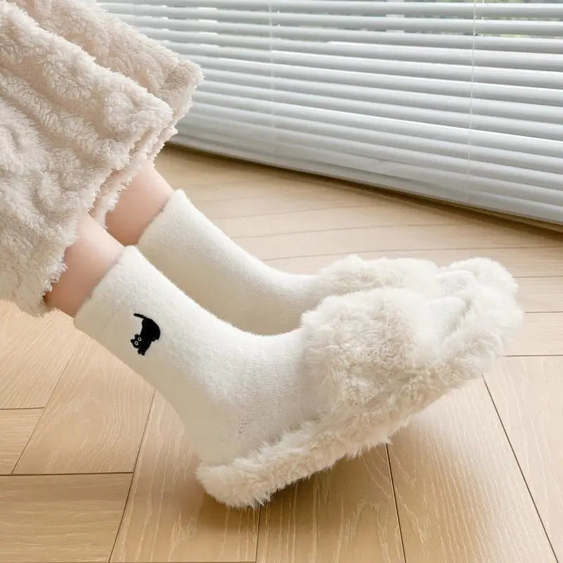 Plush Cartoon Mid Calf Socks Polyester Blend