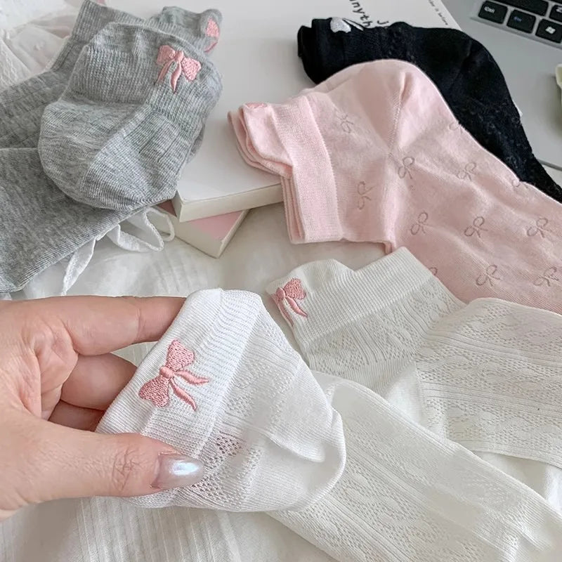 5 Pack Women Breathable Nylon Polyester Bow Knot Low Tube Socks