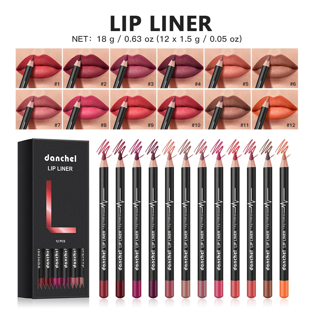 12 Piece Waterproof Matte Lip Liner Pencil Set - 1