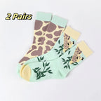 Cotton Blend Giraffe Print Casual Mid Calf Socks
