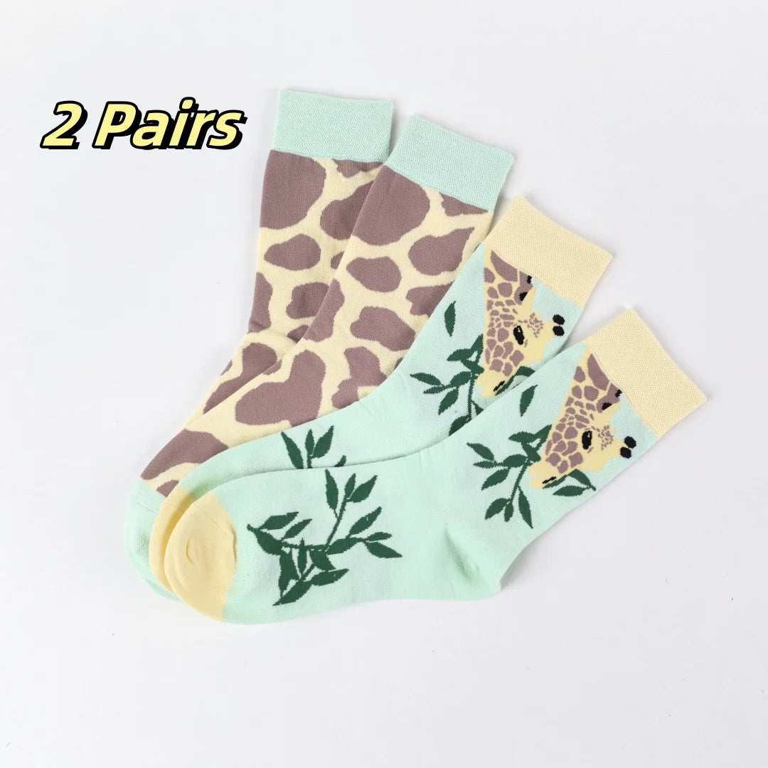 Cotton Blend Giraffe Print Casual Mid Calf Socks