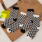 Polyester Blend Checkerboard Pattern Socks 2 Pair Set