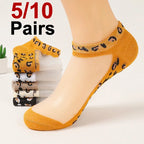 Polyester Elastane Low Cut Leopard Print Casual Socks
