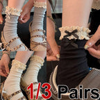 Lace Bow Mid Tube Cotton Blend Casual Socks