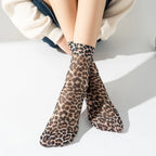 4 Pairs Womens Nylon Elastane Leopard Print Casual Socks