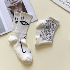 Cotton Blend Abstract Line Art Casual Crew Socks