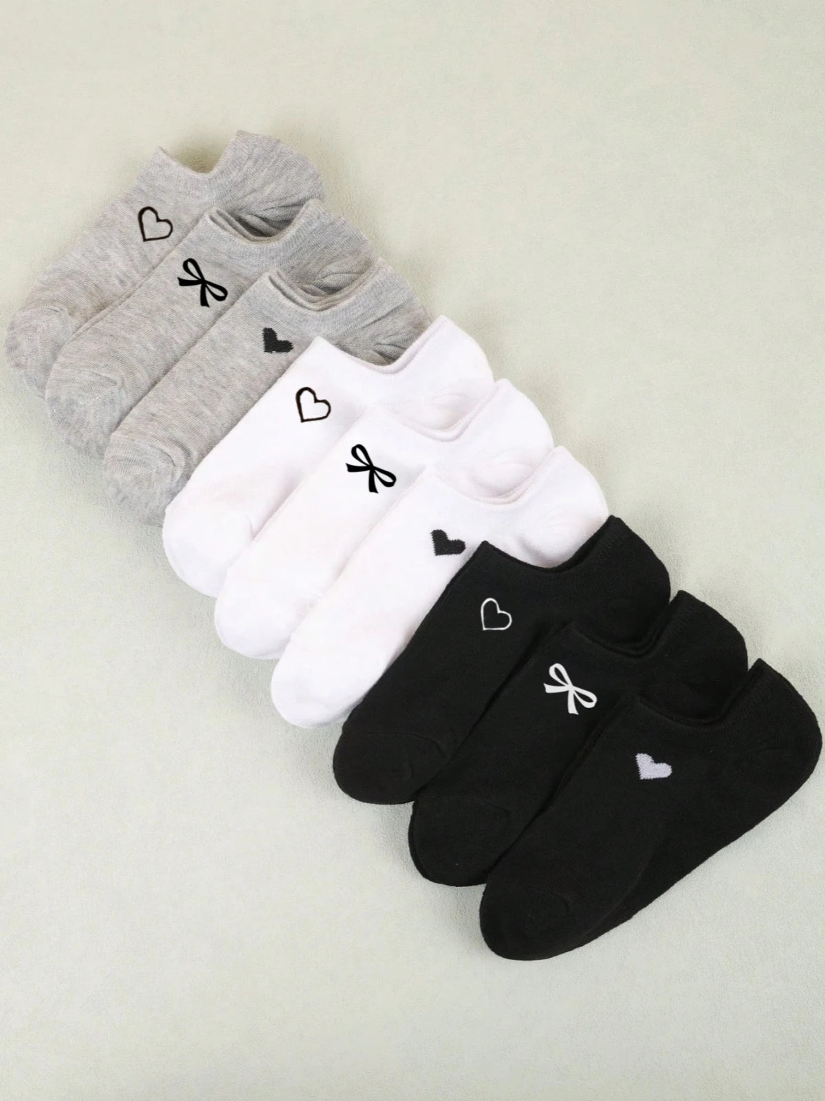 Womens Polyester Elastane Low Cut Heart Bow Ankle Socks 3 Pairs - 6