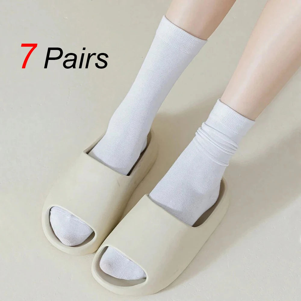 7 Pairs Womens Polyester Spandex Mid Tube Casual Socks - 11