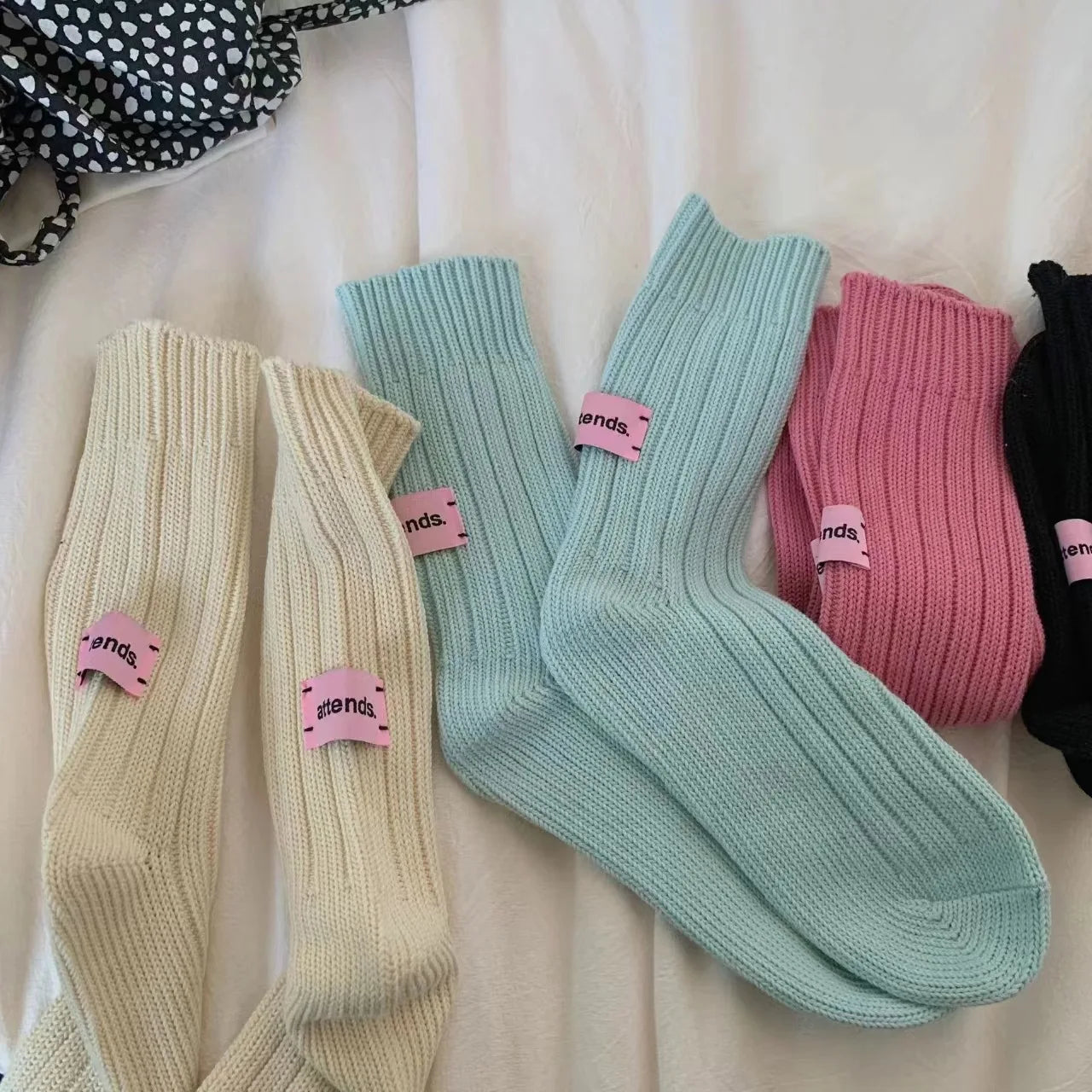 Thick Cotton Knit Mid Tube Crew Socks - 4