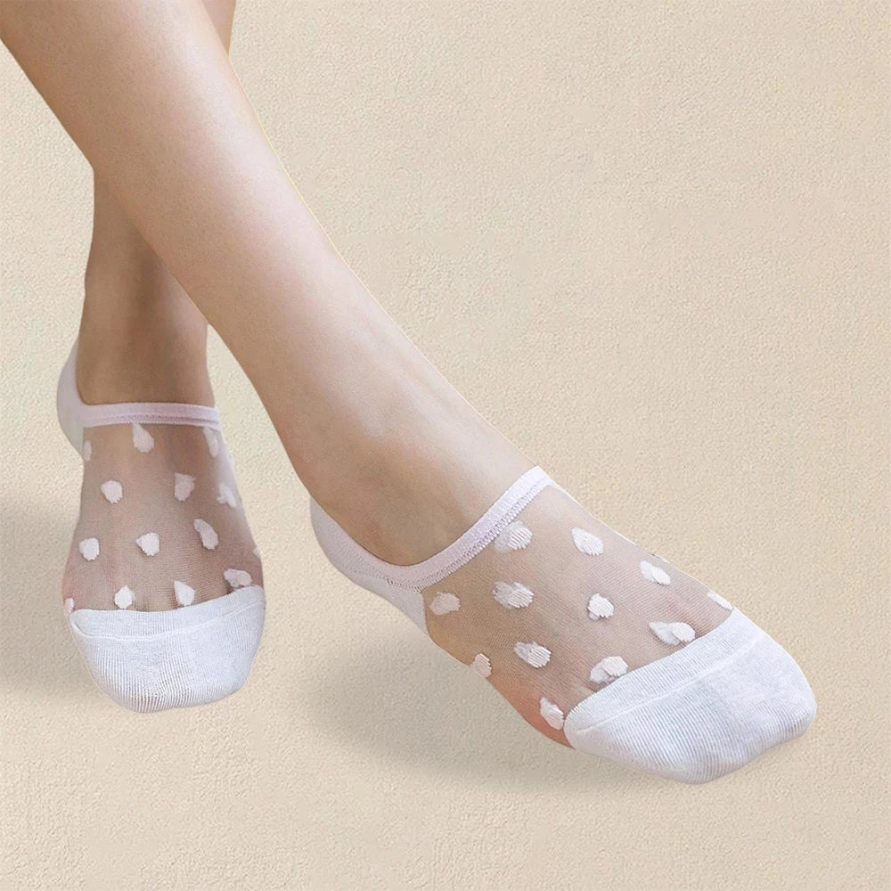 Polyester Elastane Polka Dot Low Tube Casual Women Socks - 4
