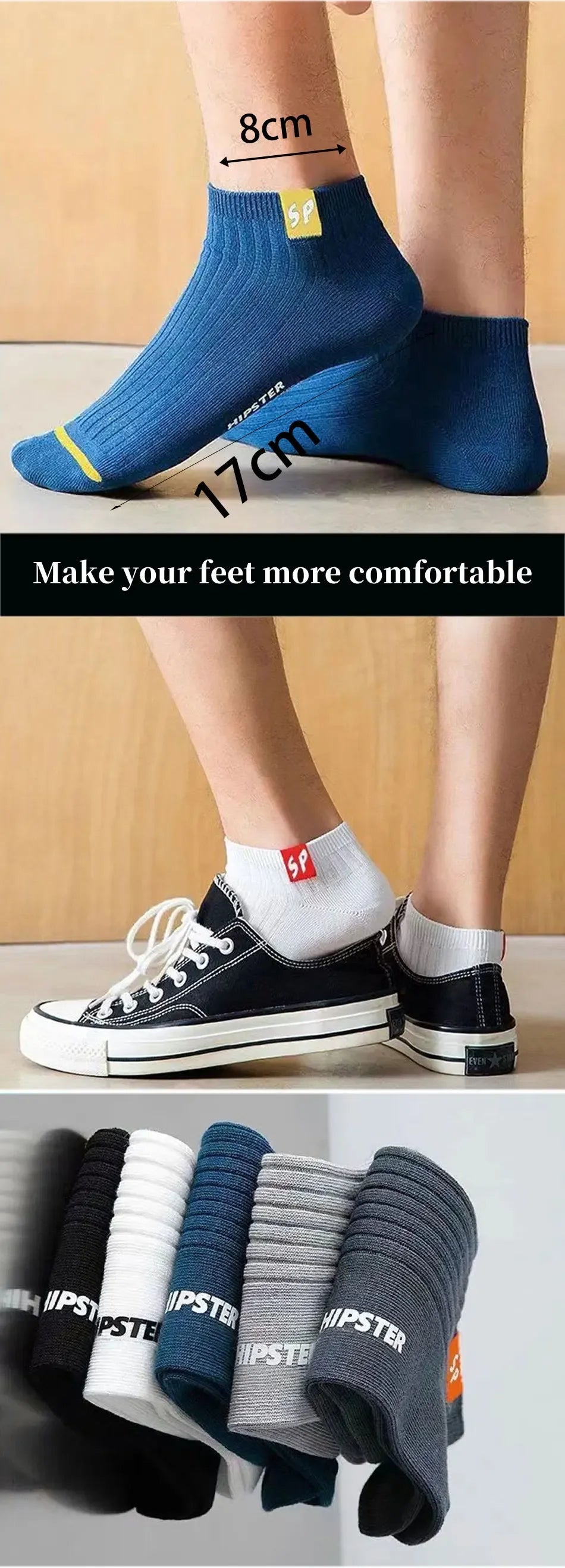 5 Pack Mens Polyester Blend Breathable Ankle Socks