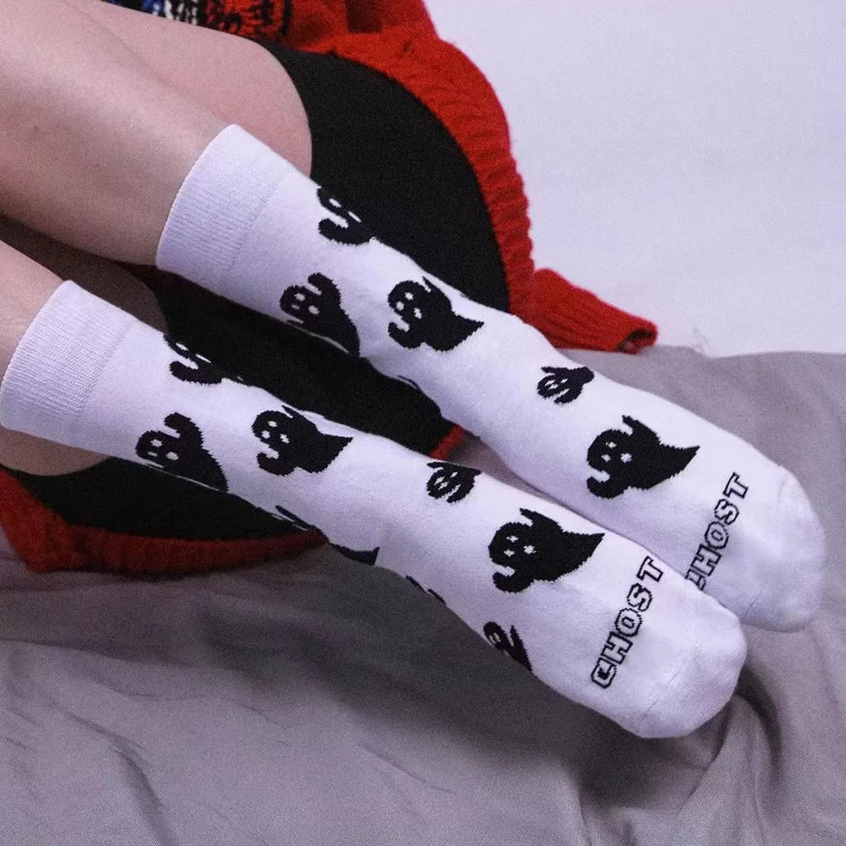 Cotton Ghost Pattern Mid Tube Halloween Socks