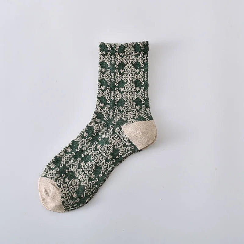Cotton Blend Floral Mid Tube Socks - 10