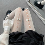 Polyester Nylon Bowknot Hollow Out Tights