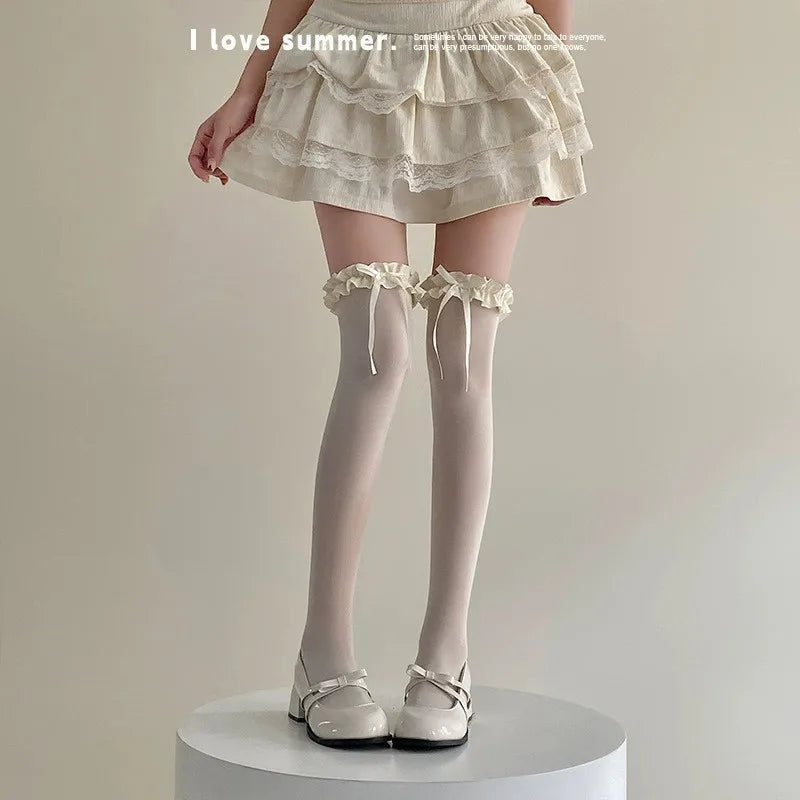 Polyester Spandex Lolita Bow Knee High Socks