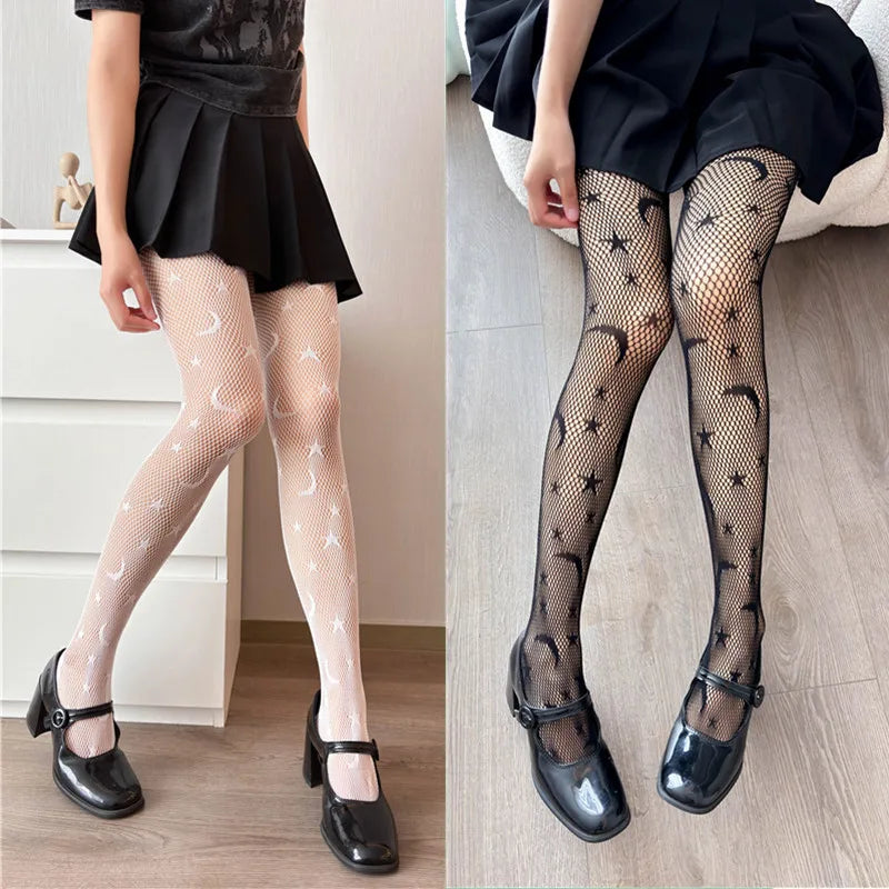 Star Moon Pattern Nylon Fishnet Pantyhose Tights