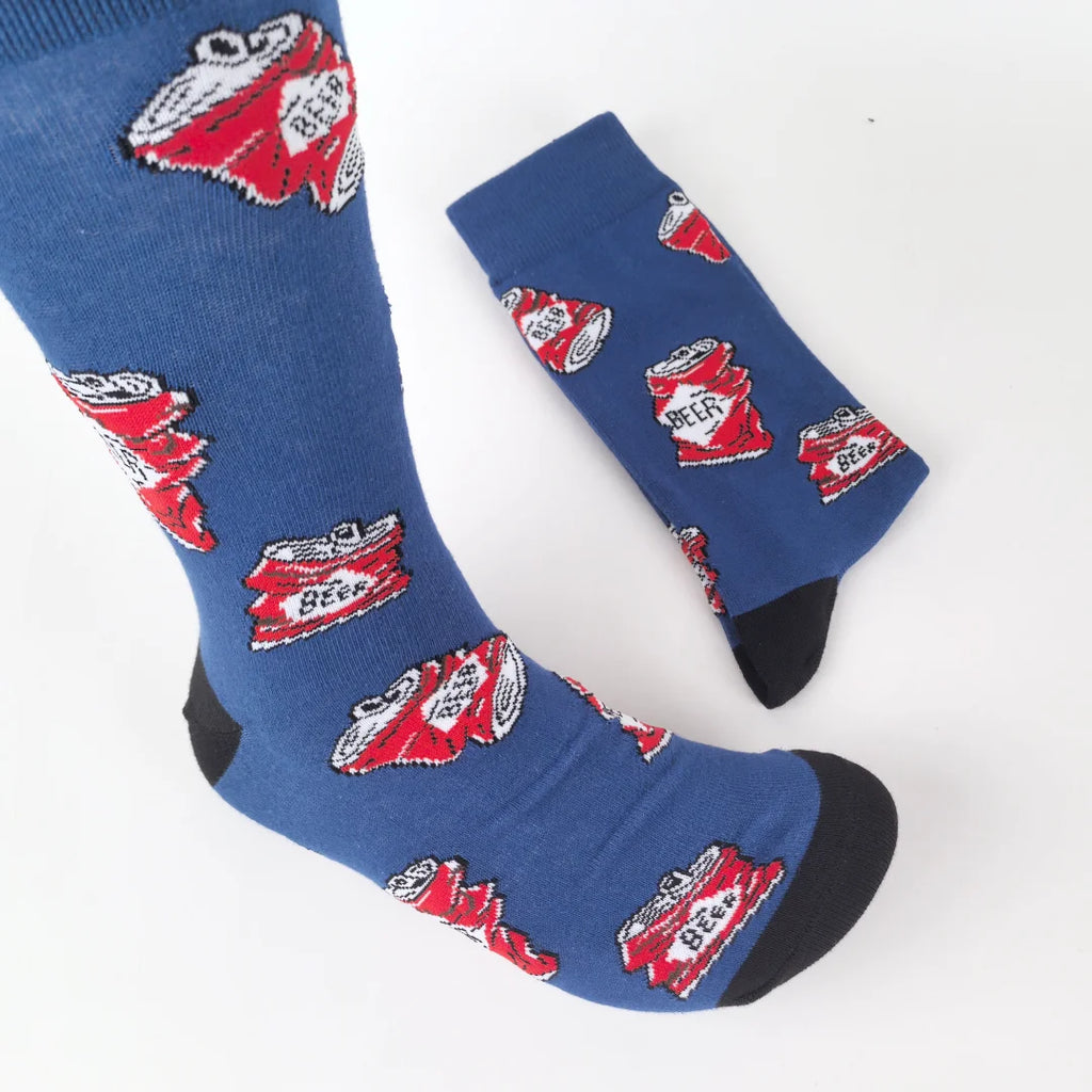 Polyester Elastane Beer Print Mid Calf Socks