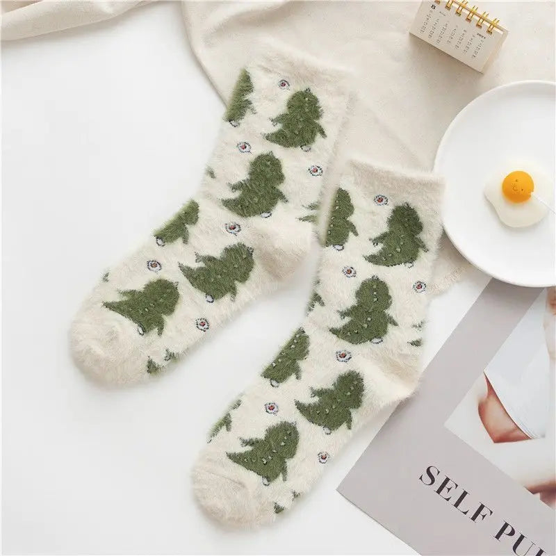 Plush Cartoon Mid Calf Socks Polyester Blend - 12