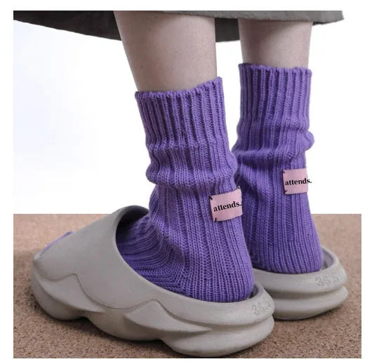 Thick Cotton Knit Mid Tube Crew Socks - 16